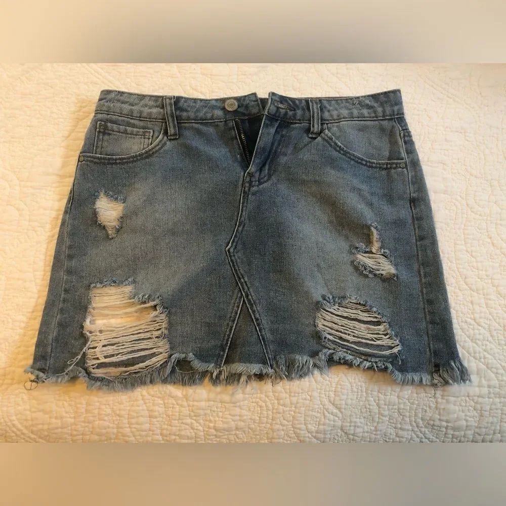 I & M high rise destroyed midi Jean Skirt